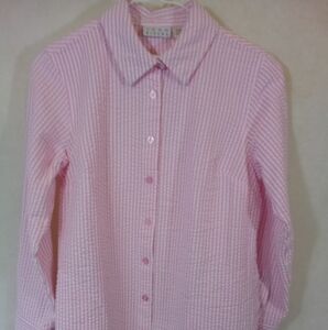 Vintage Joan Rivers L/S Pink White Striped Seersucker Button Down Shirt XXSP